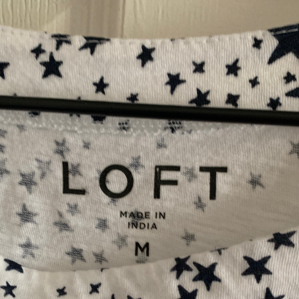 LOFT White and Black Star Pattern Blouse - Picture 6 of 9